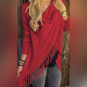 NWT RONNIE SALLOWAY FRINGE FAUX FAUX WRAP SWEATER